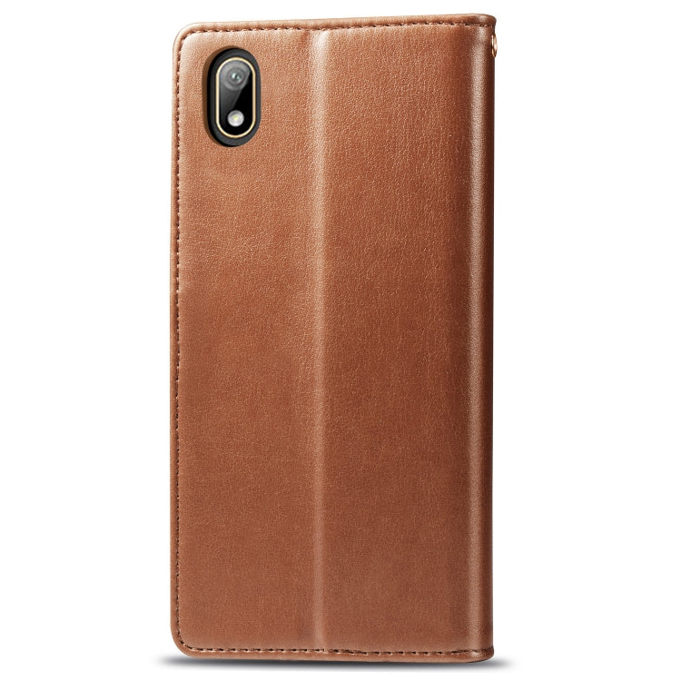 Retro Solid Color Leather Buckle Mobile Phone Protection Leather Case with Lanyard & Photo Frame & Card Slot & Wallet & Bracket Function for Huawei Y5 2019