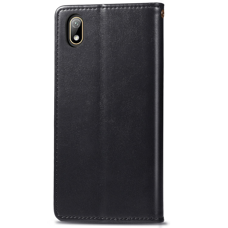 Retro Solid Color Leather Buckle Mobile Phone Protection Leather Case with Lanyard & Photo Frame & Card Slot & Wallet & Bracket Function for Huawei Y5 2019