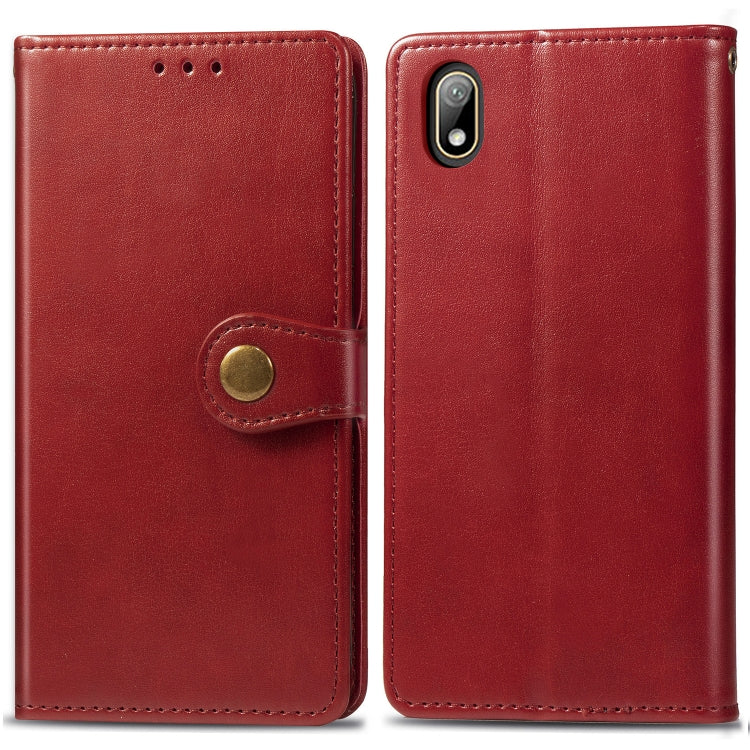 Retro Solid Color Leather Buckle Mobile Phone Protection Leather Case with Lanyard & Photo Frame & Card Slot & Wallet & Bracket Function for Huawei Y5 2019