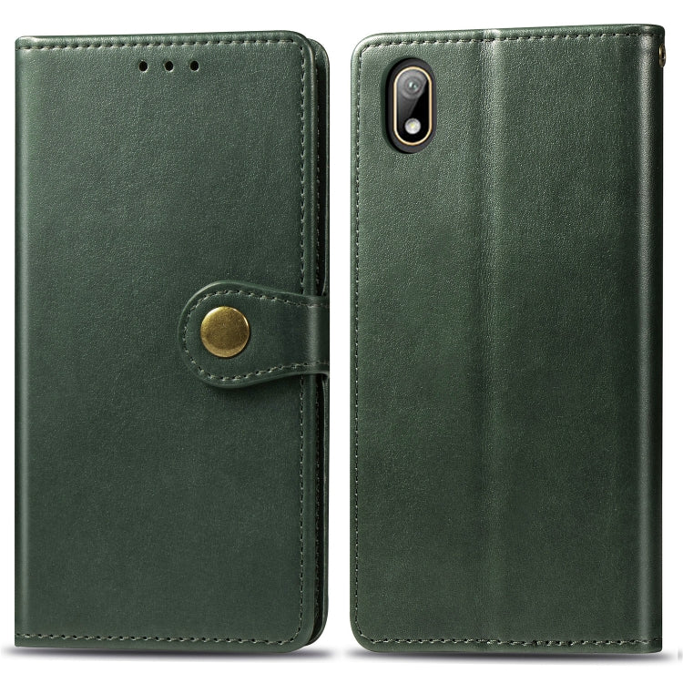 Retro Solid Color Leather Buckle Mobile Phone Protection Leather Case with Lanyard & Photo Frame & Card Slot & Wallet & Bracket Function for Huawei Y5 2019