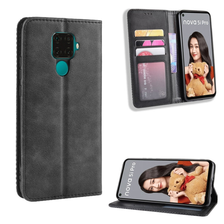Magnetic Buckle Retro Crazy Horse Texture Horizontal Flip Leather Case for Huawei Nova 5i Pro / Mate 30 Lite, with Holder & Card Slots & Photo Frame