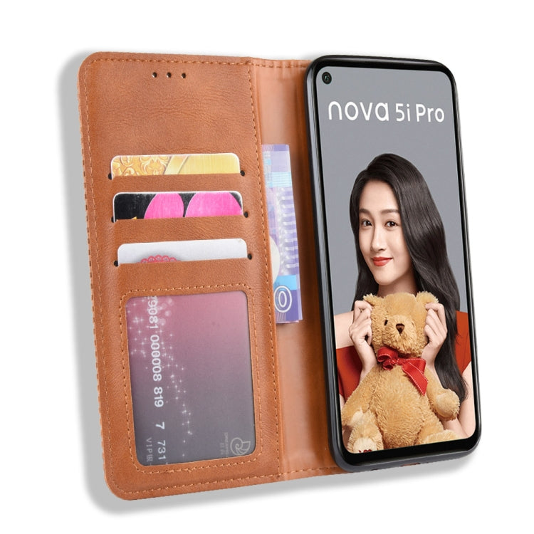 Magnetic Buckle Retro Crazy Horse Texture Horizontal Flip Leather Case for Huawei Nova 5i Pro / Mate 30 Lite, with Holder & Card Slots & Photo Frame