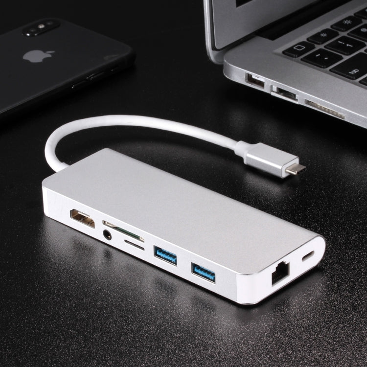 Type-c Turn hdmi Gigabit Network Card Multi-Function Converter HDMI+RJ45+PD+Audio+USB3.02+SD+TF Eight-in-one Expansion Dock Multi-Function HUB