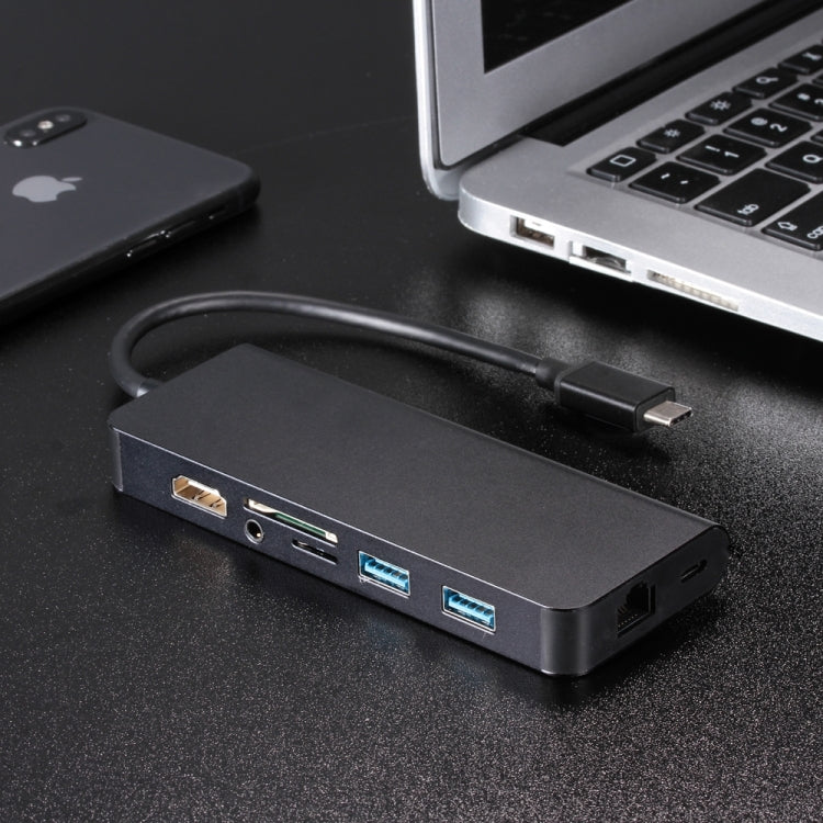 Type-c Turn hdmi Gigabit Network Card Multi-Function Converter HDMI+RJ45+PD+Audio+USB3.02+SD+TF Eight-in-one Expansion Dock Multi-Function HUB