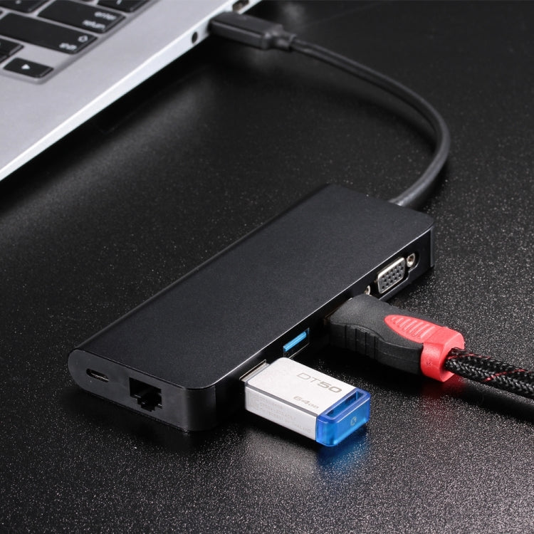 USB 3.0 Hubs 6 in 1 Type C Hub Type-C to HDMI VGA RJ45 Dual USB3.0 PD Charging Port Adapter Cable Converter for Laptop Macbook