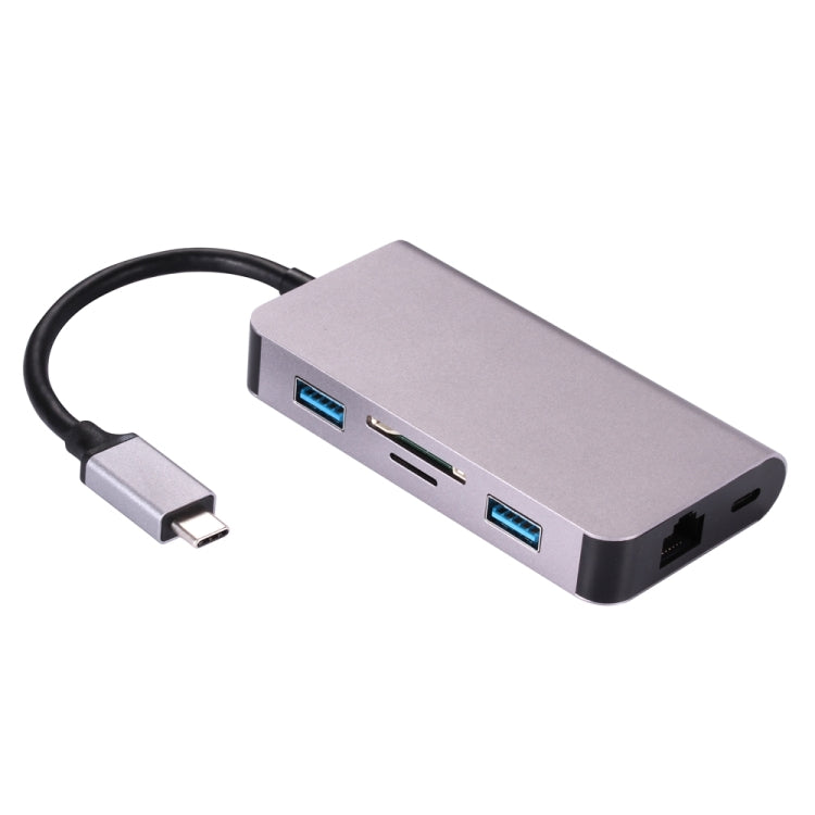 6 in 1 Type C USB 3.0 Hubs Type-C to 2xUSB3.0 RJ45 SD TF Card PD Charging Port Adapter Cable Converter for Laptop Macbook