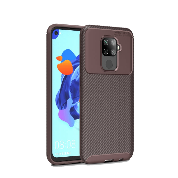 Carbon Fiber Texture Shockproof TPU Case for Huawei Nova 5i Pro(Brown)
