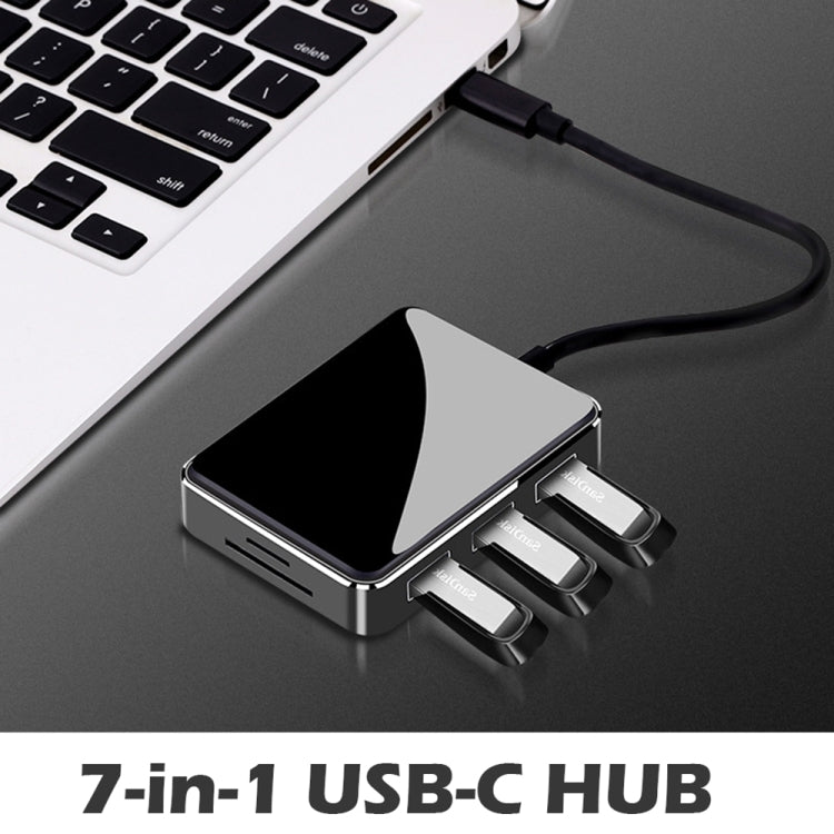 USB C to HDMI/VGA/USB 3.0 Hub Adapter, GOXMGO 7 in 1 USB C Hub Adapter with 3 USB 3.0 Port, SD TF Card Reader for 2016 2017 MacBook Pro, Type-C Devices