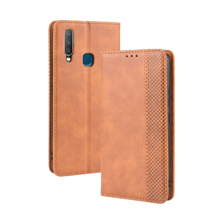 Magnetic Buckle Retro Crazy Horse Texture Horizontal Flip Leather Case fo Vivo Y17 / Y15 / Y3, with Holder & Card Slots & Photo Frame