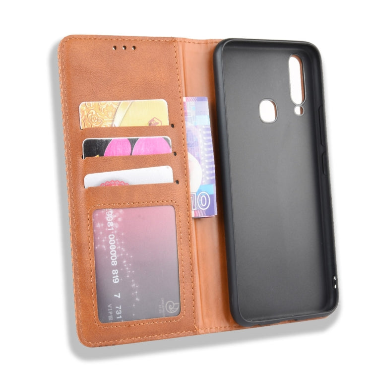 Magnetic Buckle Retro Crazy Horse Texture Horizontal Flip Leather Case fo Vivo Y17 / Y15 / Y3, with Holder & Card Slots & Photo Frame