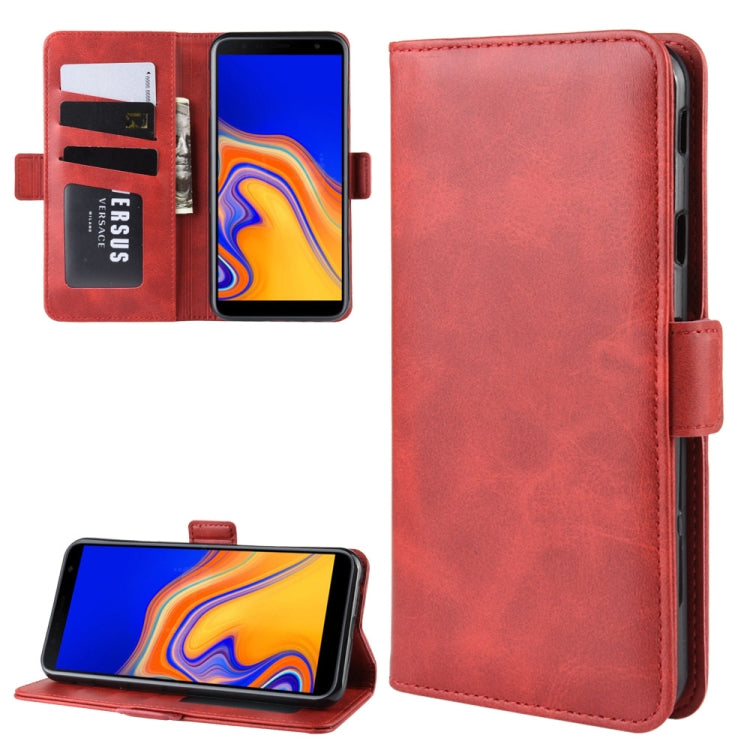 Dual-side Magnetic Buckle Horizontal Flip Leather Case for Galaxy J4+ / J4 Core, with Holder & Card Slots & Wallet & Photo Frame