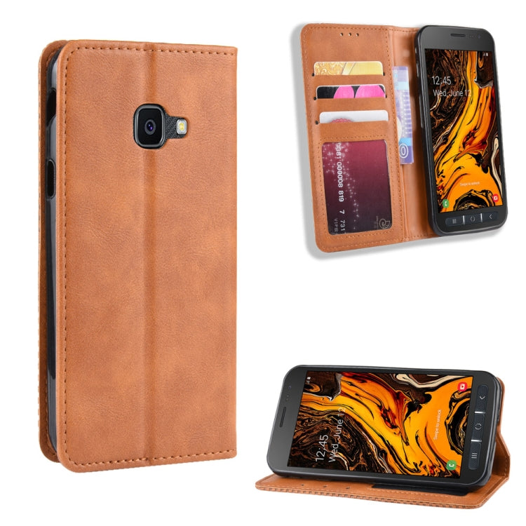 Magnetic Buckle Retro Crazy Horse Texture Horizontal Flip Leather Case for Galaxy Xcover 4s / Xcover 4  , with Holder & Card Slots & Photo Frame