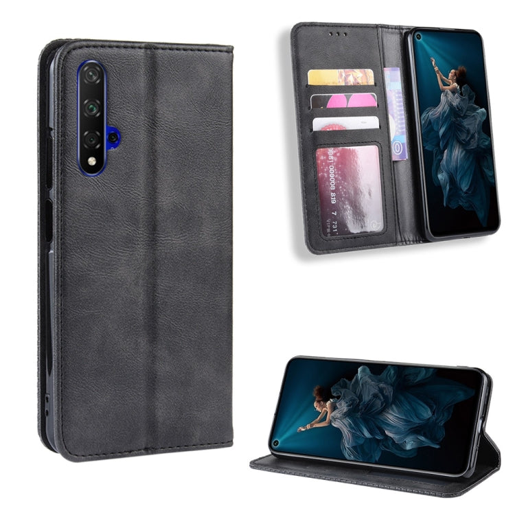 Magnetic Buckle Retro Crazy Horse Texture Horizontal Flip Leather Case for Huawei Honor 20,with Holder & Card Slots & Photo Frame