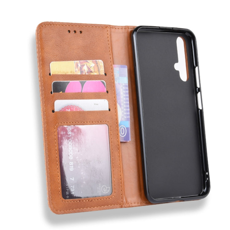 Magnetic Buckle Retro Crazy Horse Texture Horizontal Flip Leather Case for Huawei Honor 20,with Holder & Card Slots & Photo Frame