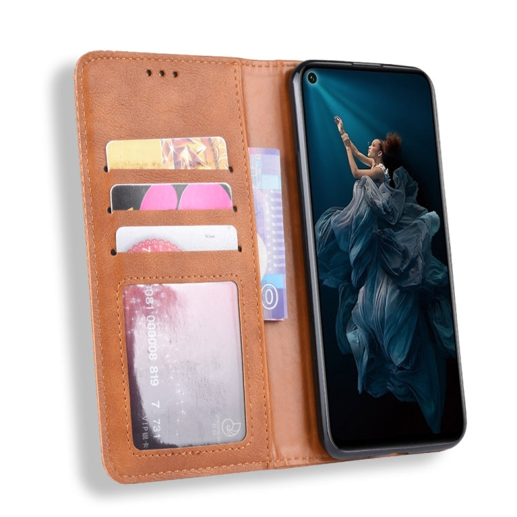 Magnetic Buckle Retro Crazy Horse Texture Horizontal Flip Leather Case for Huawei Honor 20,with Holder & Card Slots & Photo Frame