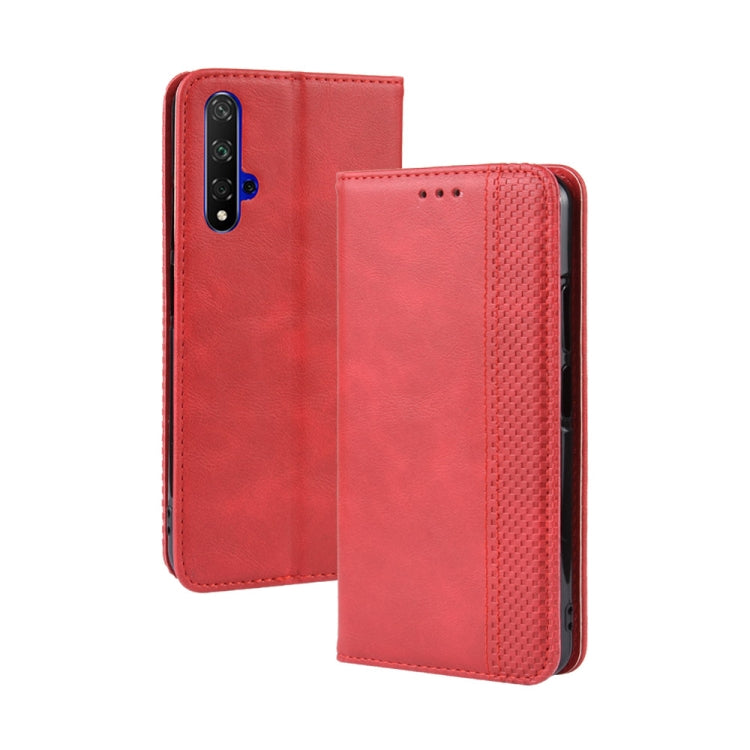 Magnetic Buckle Retro Crazy Horse Texture Horizontal Flip Leather Case for Huawei Honor 20,with Holder & Card Slots & Photo Frame