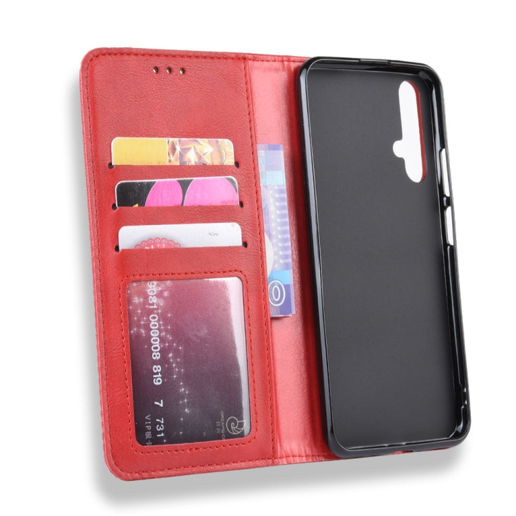 Magnetic Buckle Retro Crazy Horse Texture Horizontal Flip Leather Case for Huawei Honor 20,with Holder & Card Slots & Photo Frame