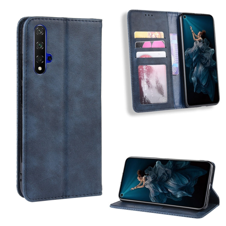Magnetic Buckle Retro Crazy Horse Texture Horizontal Flip Leather Case for Huawei Honor 20,with Holder & Card Slots & Photo Frame