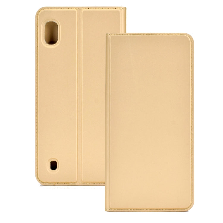 Electric Pressed Plain Texture Ultra-thin Magnetic Suction TPU + PU Leather Case with Holder & Card Slot for Galaxy A10