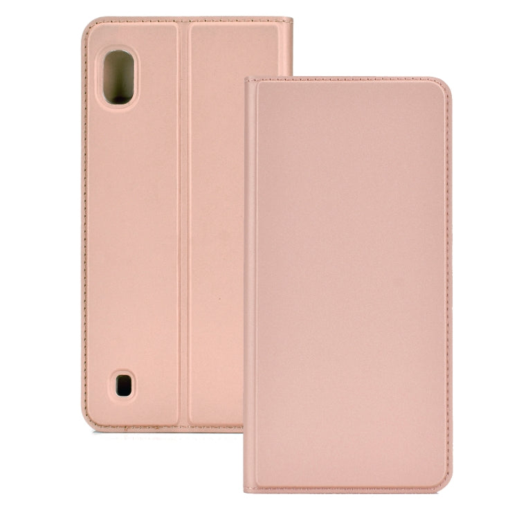 Electric Pressed Plain Texture Ultra-thin Magnetic Suction TPU + PU Leather Case with Holder & Card Slot for Galaxy A10