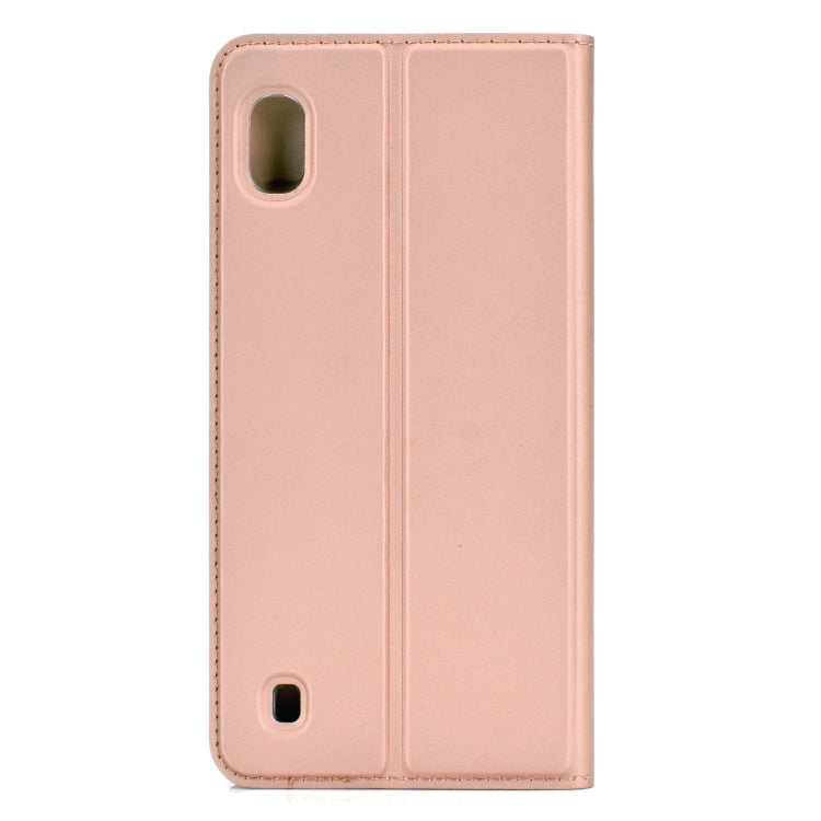 Electric Pressed Plain Texture Ultra-thin Magnetic Suction TPU + PU Leather Case with Holder & Card Slot for Galaxy A10