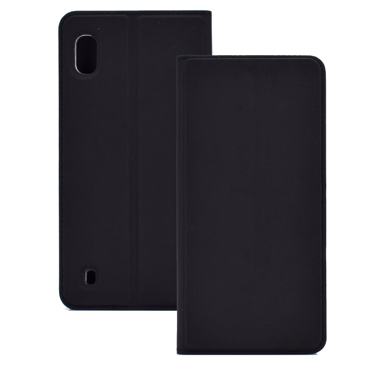 Electric Pressed Plain Texture Ultra-thin Magnetic Suction TPU + PU Leather Case with Holder & Card Slot for Galaxy A10