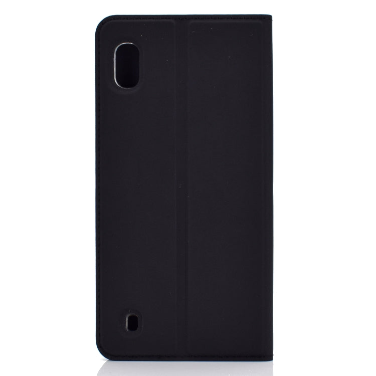 Electric Pressed Plain Texture Ultra-thin Magnetic Suction TPU + PU Leather Case with Holder & Card Slot for Galaxy A10