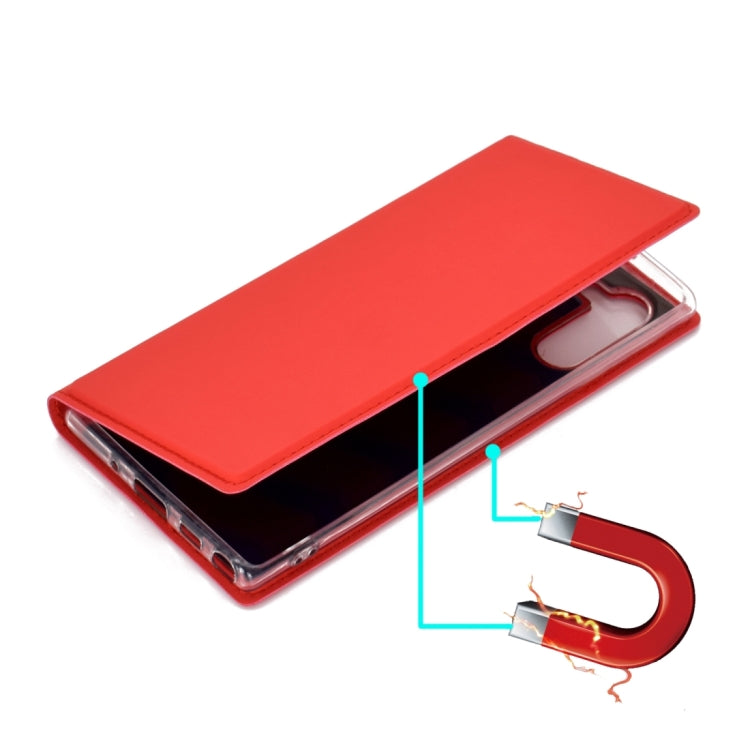 Electric Pressed Plain Texture Ultra-thin Magnetic Suction TPU + PU Leather Case with Holder & Card Slot for Galaxy Note10