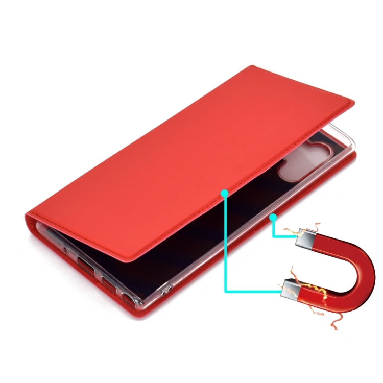 Electric Pressed Plain Texture Ultra-thin Magnetic Suction TPU + PU Leather Case with Holder & Card Slot for Galaxy Note10+