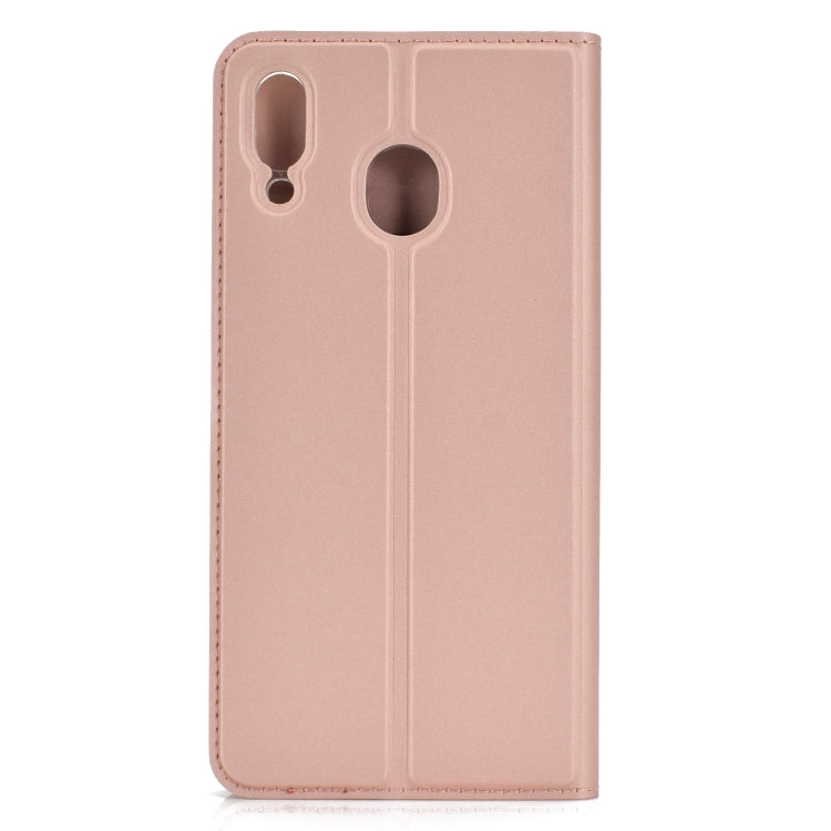 Electric Pressed Plain Texture Ultra-thin Magnetic Suction TPU + PU Leather Case with Holder & Card Slot for Galaxy M20