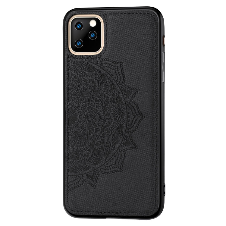 For iPhone 11 Pro Max Embossed Mandala pattern PC + TPU + Fabric Phone Case, with Lanyard & Magnetic