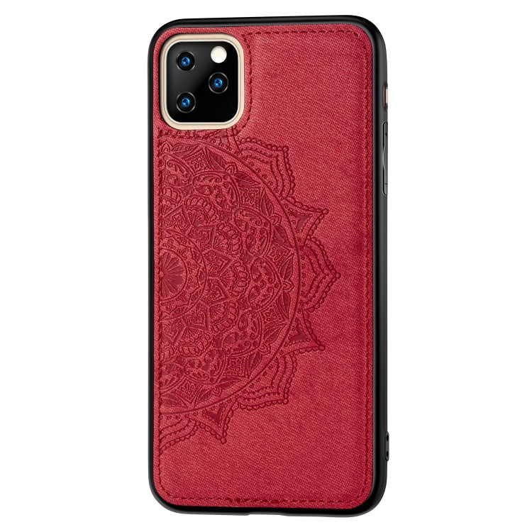 For iPhone 11 Pro Max Embossed Mandala pattern PC + TPU + Fabric Phone Case, with Lanyard & Magnetic