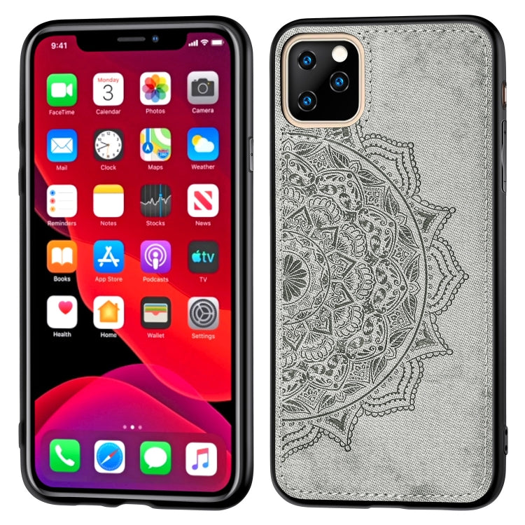 For iPhone 11 Pro Max Embossed Mandala pattern PC + TPU + Fabric Phone Case, with Lanyard & Magnetic