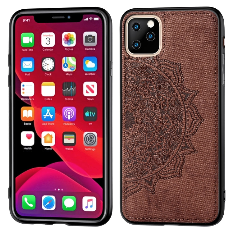 For iPhone 11 Pro Max Embossed Mandala pattern PC + TPU + Fabric Phone Case, with Lanyard & Magnetic