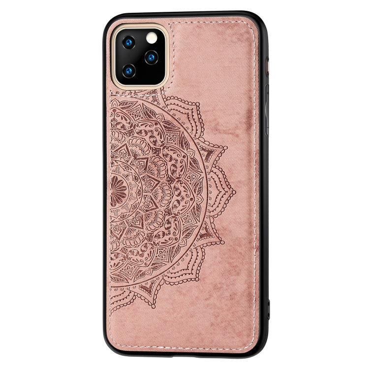 For iPhone 11 Pro Max Embossed Mandala pattern PC + TPU + Fabric Phone Case, with Lanyard & Magnetic