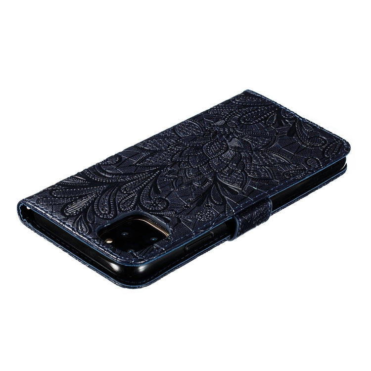 For iPhone 11 Pro Max Lace Flower Embossing Pattern Horizontal Flip Leather Case, with Holder & Card Slots & Wallet & Photo Frame & Lanyard