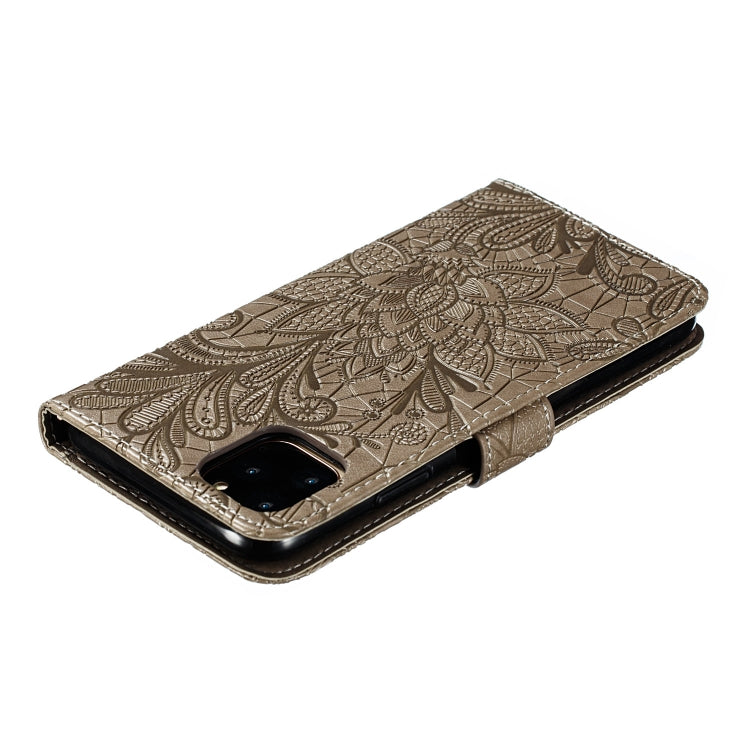 For iPhone 11 Pro Max Lace Flower Embossing Pattern Horizontal Flip Leather Case, with Holder & Card Slots & Wallet & Photo Frame & Lanyard