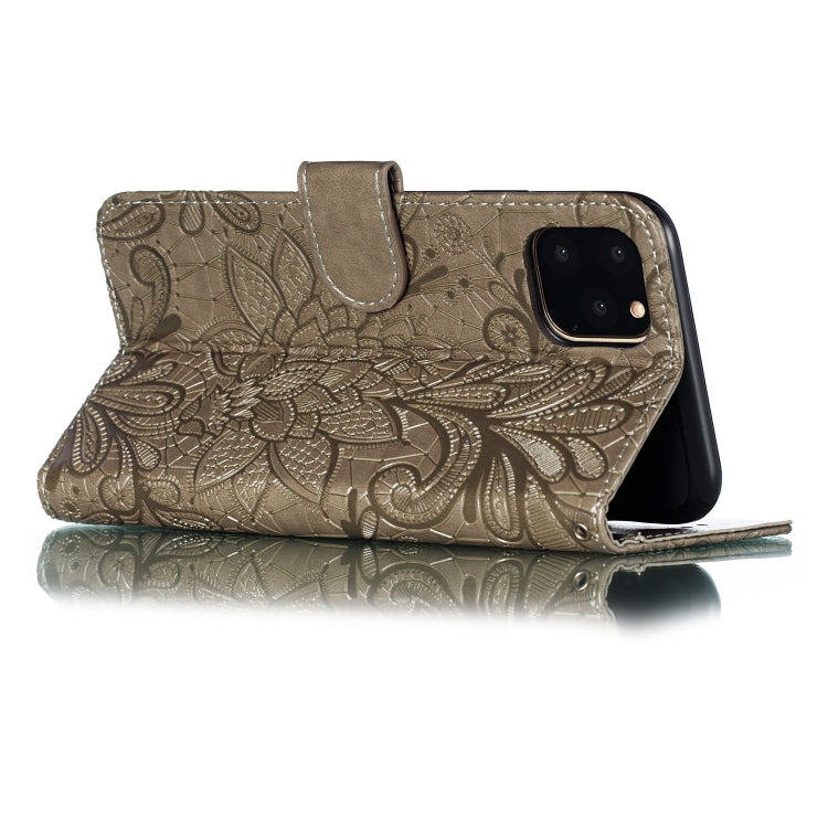 For iPhone 11 Pro Max Lace Flower Embossing Pattern Horizontal Flip Leather Case, with Holder & Card Slots & Wallet & Photo Frame & Lanyard