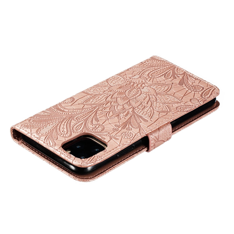 For iPhone 11 Pro Max Lace Flower Embossing Pattern Horizontal Flip Leather Case, with Holder & Card Slots & Wallet & Photo Frame & Lanyard