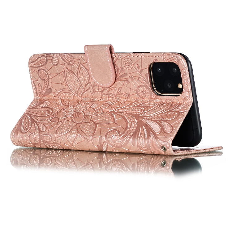 For iPhone 11 Pro Max Lace Flower Embossing Pattern Horizontal Flip Leather Case, with Holder & Card Slots & Wallet & Photo Frame & Lanyard