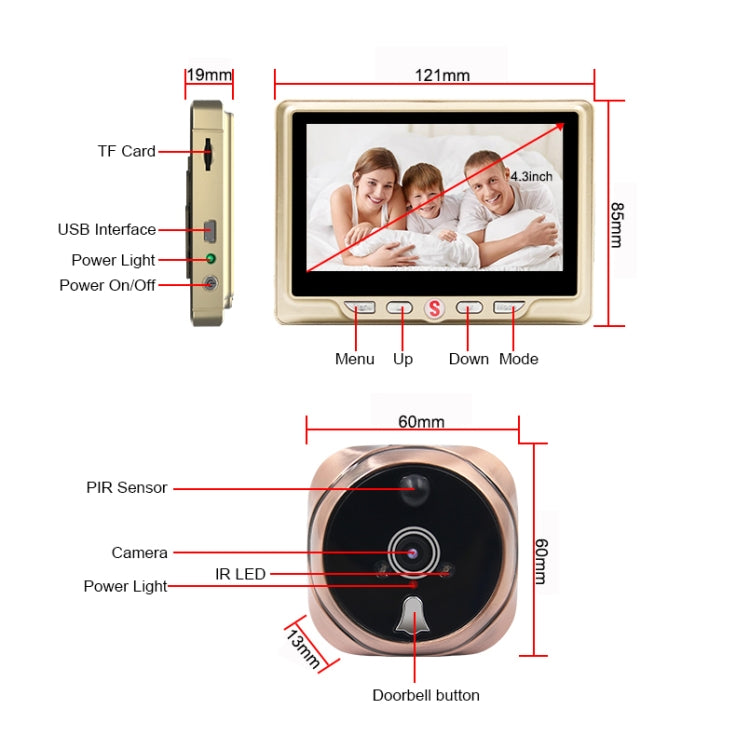 4.3 inch LCD Door Camera Recordable Digital Peephole Video Recording Motion Detect Door Eye Doorbell Video