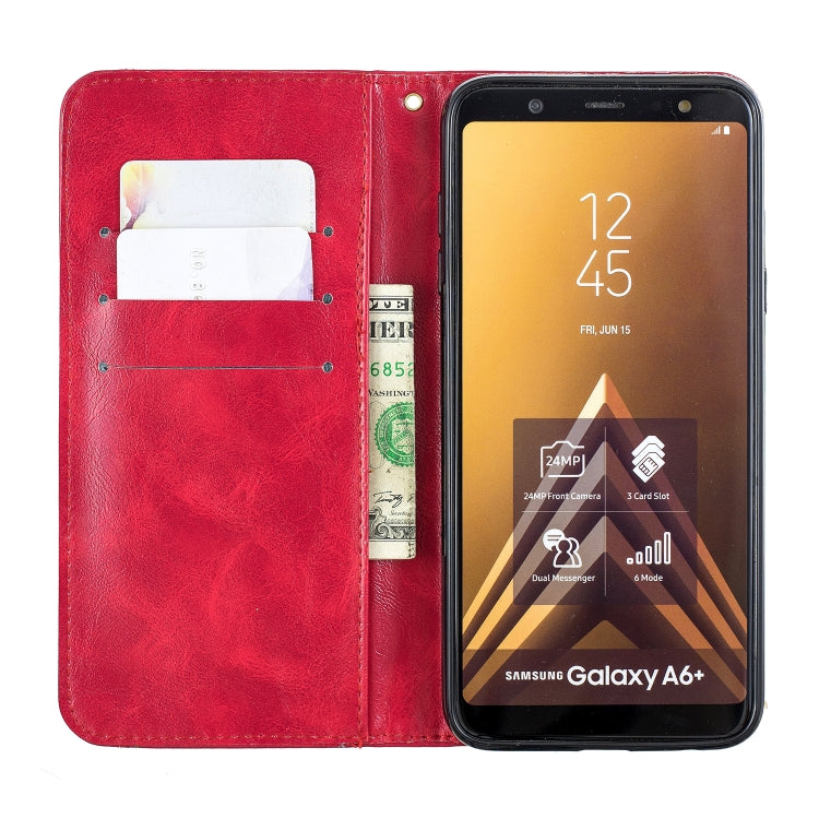 Copper Buckle Nappa Texture Horizontal Flip Leather Case for Galaxy A6 Plus, with Holder & Card Slots & Wallet