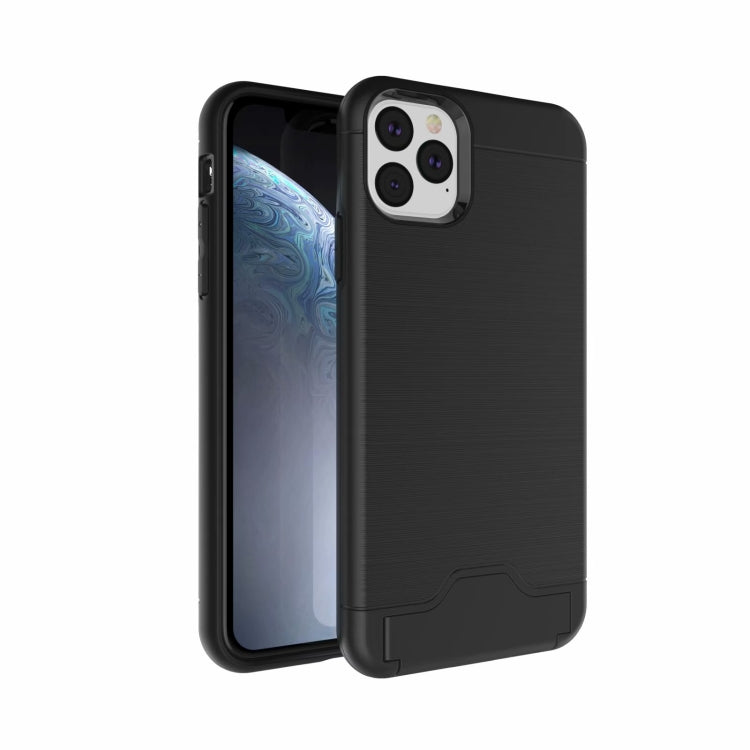 For iPhone 11 Pro Max Ultra-thin TPU+PC Brushed Texture Shockproof Protective Case  , with Holder & Card Slot