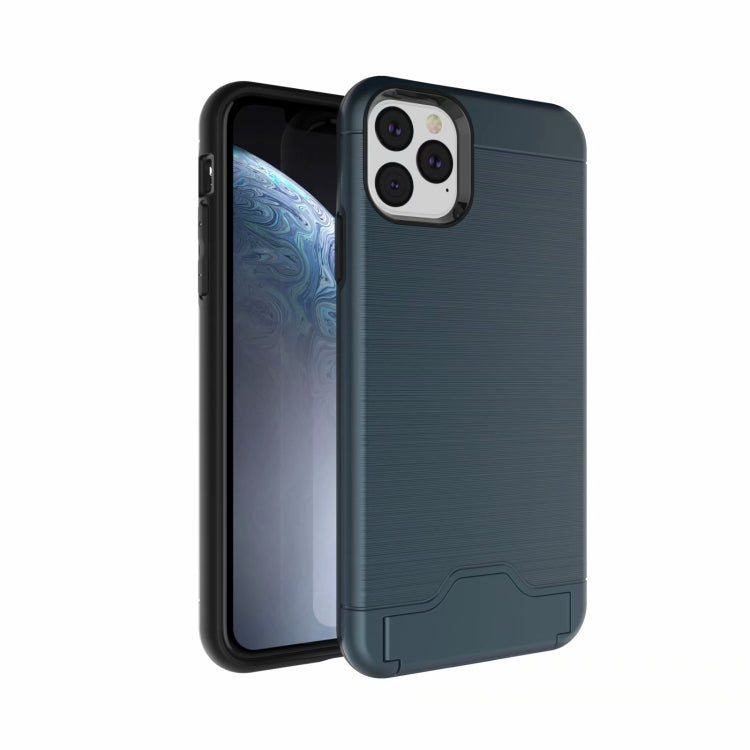 For iPhone 11 Pro Max Ultra-thin TPU+PC Brushed Texture Shockproof Protective Case  , with Holder & Card Slot