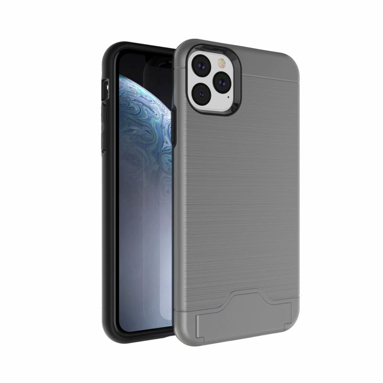 For iPhone 11 Pro Max Ultra-thin TPU+PC Brushed Texture Shockproof Protective Case  , with Holder & Card Slot