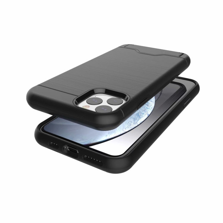 For iPhone 11 Pro Max Ultra-thin TPU+PC Brushed Texture Shockproof Protective Case  , with Holder & Card Slot