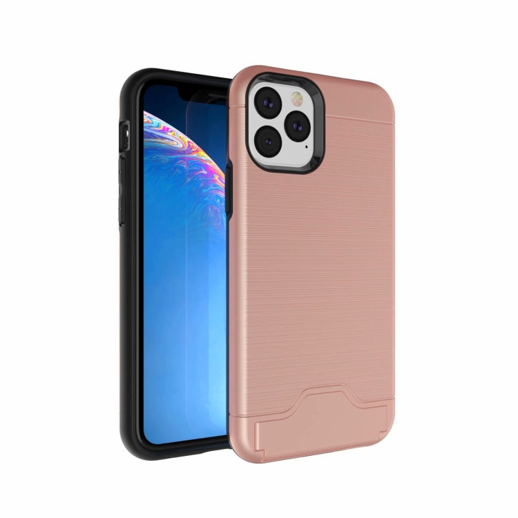 For iPhone 11 Pro Ultra-thin TPU+PC Brushed Texture Shockproof Protective Case, with Holder & Card Slot