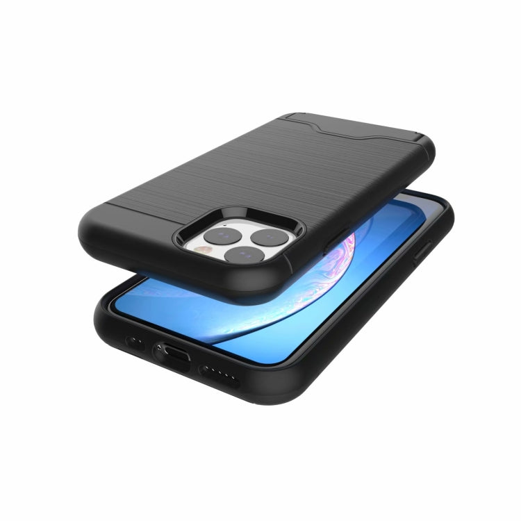 For iPhone 11 Pro Ultra-thin TPU+PC Brushed Texture Shockproof Protective Case, with Holder & Card Slot