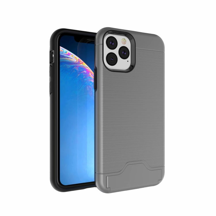 For iPhone 11 Pro Ultra-thin TPU+PC Brushed Texture Shockproof Protective Case, with Holder & Card Slot