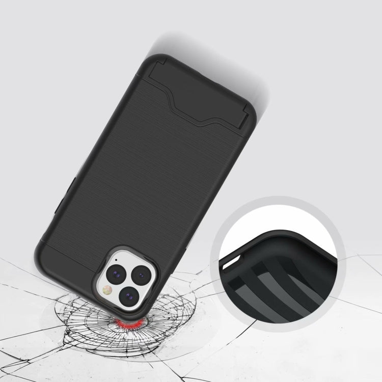 For iPhone 11 Pro Ultra-thin TPU+PC Brushed Texture Shockproof Protective Case, with Holder & Card Slot
